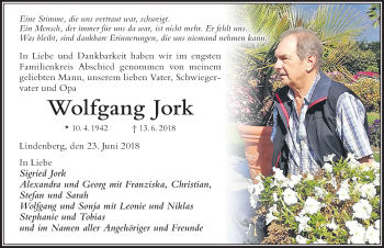 Traueranzeige von Wolfgang Jork von Der Westallgäuer