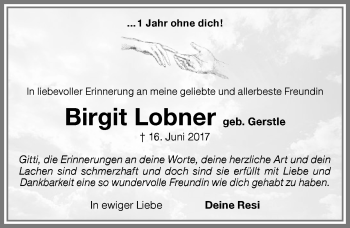 Traueranzeige von Birgit Lobner von Memminger Zeitung