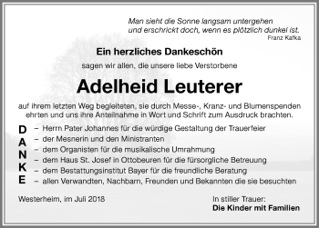 Traueranzeige von Adelheid Leuterer von Memminger Zeitung