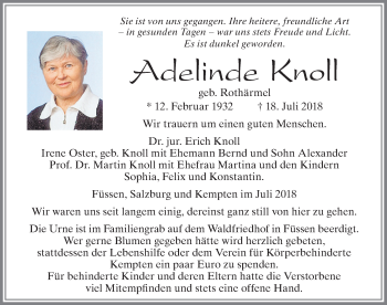 Traueranzeige von Adelinde Knoll von Allgäuer Zeitung