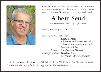 Traueranzeige von Albert Send von Der Westallgäuer