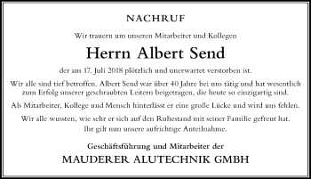 Traueranzeige von Albert Send von Der Westallgäuer