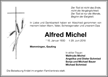 Traueranzeige von Alfred Michel von Memminger Zeitung