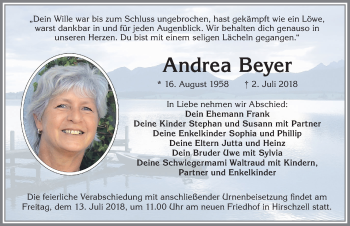 Traueranzeige von Andrea Beyer von Allgäuer Zeitung, Kaufbeuren/Buchloe