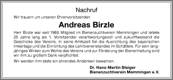Traueranzeige von Andreas Birzle von Memminger Zeitung