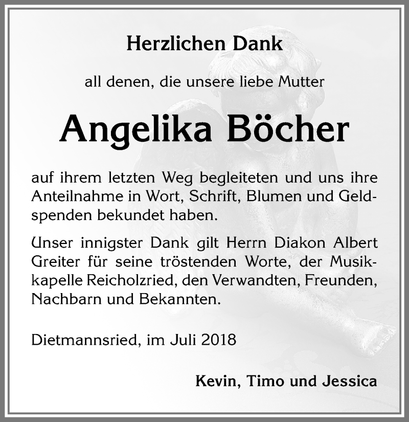  Traueranzeige für Angelika Böcher vom 14.07.2018 aus Allgäuer Zeitung,Kempten