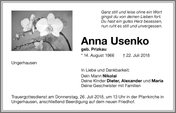 Traueranzeige von Anna Usenko von Memminger Zeitung