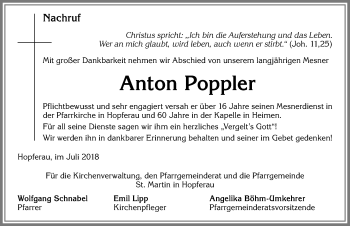 Traueranzeige von Anton Doppler von Allgäuer Zeitung, Füssen