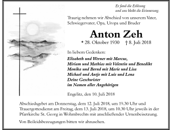 Traueranzeige von Anton Zeh von Der Westallgäuer