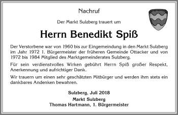 Traueranzeige von Benedikt Spiß von Allgäuer Zeitung,Kempten