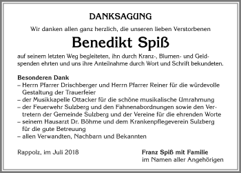 Traueranzeige von Benedikt Spiß von Allgäuer Zeitung,Kempten