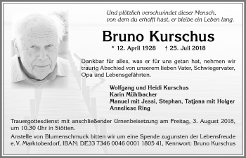 Traueranzeige von Bruno Kurschus von Allgäuer Zeitung, Marktoberdorf