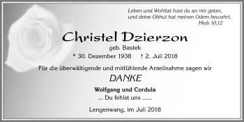 Traueranzeige von Christel Dzierzon von Allgäuer Zeitung
