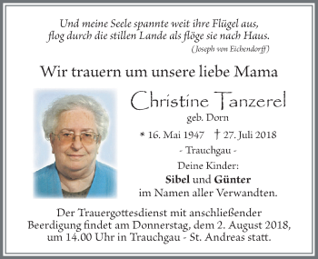Traueranzeige von Christine Tanzerel von Allgäuer Zeitung, Füssen