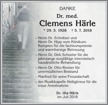 Traueranzeige von Clemens Härle von Allgäuer Zeitung,Kempten