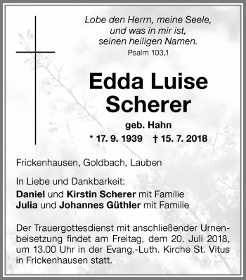 Traueranzeige von Edda Luise Scherer von Allgäuer Zeitung