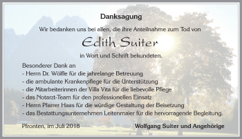 Traueranzeige von Edith Suiter von Allgäuer Zeitung, Füssen