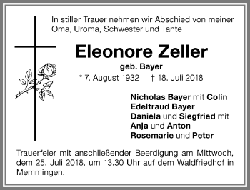 Traueranzeige von Eleonore Zeller von Memminger Zeitung