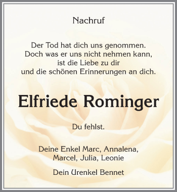 Traueranzeige von Elfriede Rominger von Allgäuer Zeitung,Kempten