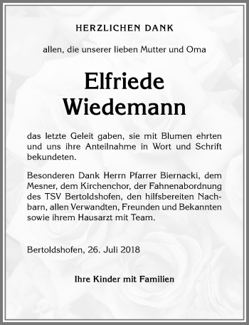 Traueranzeige von Elfriede Wiedemann von Allgäuer Zeitung, Marktoberdorf