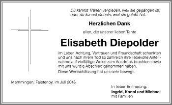 Traueranzeige von Elisabeth Diepolder von Memminger Zeitung