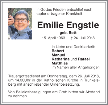 Traueranzeige von Emilie Engstle von Memminger Zeitung