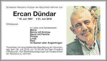 Traueranzeige von Ercan Dündar von Memminger Zeitung