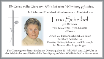 Traueranzeige von Erna Scheibel von Allgäuer Zeitung, Füssen