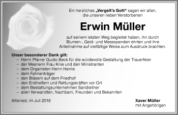 Traueranzeige von Erwin Müller von Memminger Zeitung