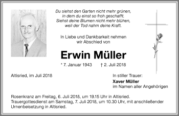 Traueranzeige von Erwin Müller von Memminger Zeitung