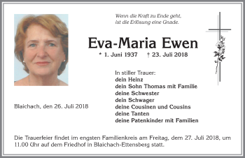 Traueranzeige von Eva-Maria Ewen von Allgäuer Anzeigeblatt