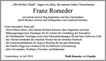 Traueranzeige von Franz Romeder von Allgäuer Zeitung, Füssen