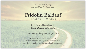 Traueranzeige von Fridolin Baldauf von Der Westallgäuer