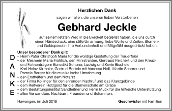 Traueranzeige von Gebhard Jeckle von Memminger Zeitung