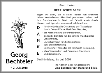 Traueranzeige von Georg Bechteler von Allgäuer Anzeigeblatt