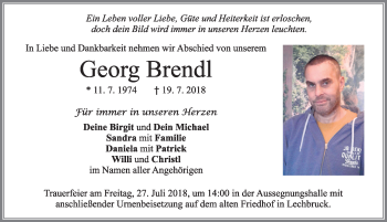 Traueranzeige von Georg Brendl von Allgäuer Zeitung, Füssen