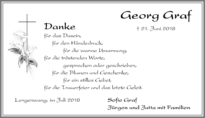  Traueranzeige für Georg Graf vom 20.07.2018 aus Allgäuer Zeitung, Marktoberdorf