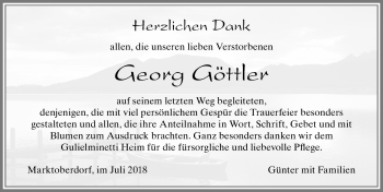 Traueranzeige von Georg Göttler von Allgäuer Zeitung, Marktoberdorf