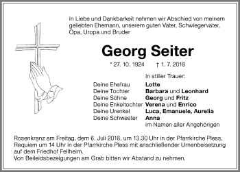 Traueranzeige von Georg Seiter von Memminger Zeitung