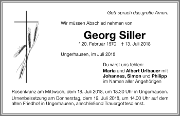Traueranzeige von Georg Siller von Memminger Zeitung