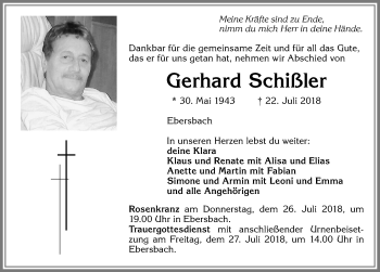 Traueranzeige von Gerhard Schißler von Allgäuer Zeitung, Marktoberdorf