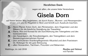 Traueranzeige von Gisela Dorn von Allgäuer Zeitung,Kempten