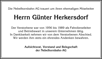 Traueranzeige von Günter Herkersdorf von Allgäuer Anzeigeblatt