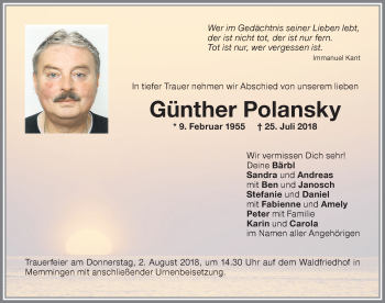 Traueranzeige von Günther Polansky von Memminger Zeitung