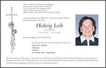 Traueranzeige von Hedwig Leib von Der Westallgäuer