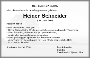 Traueranzeige von Heiner Schneider von Allgäuer Anzeigeblatt
