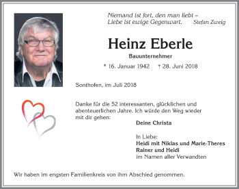 Traueranzeige von Heinz Eberle von Allgäuer Anzeigeblatt