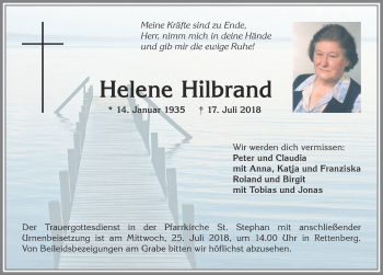 Traueranzeige von Helene Hilbrand von Allgäuer Anzeigeblatt
