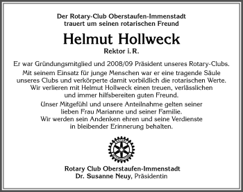 Traueranzeige von Helmut Hollweck von Allgäuer Anzeigeblatt