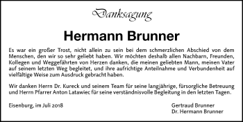 Traueranzeige von Hermann Brunner von Memminger Zeitung